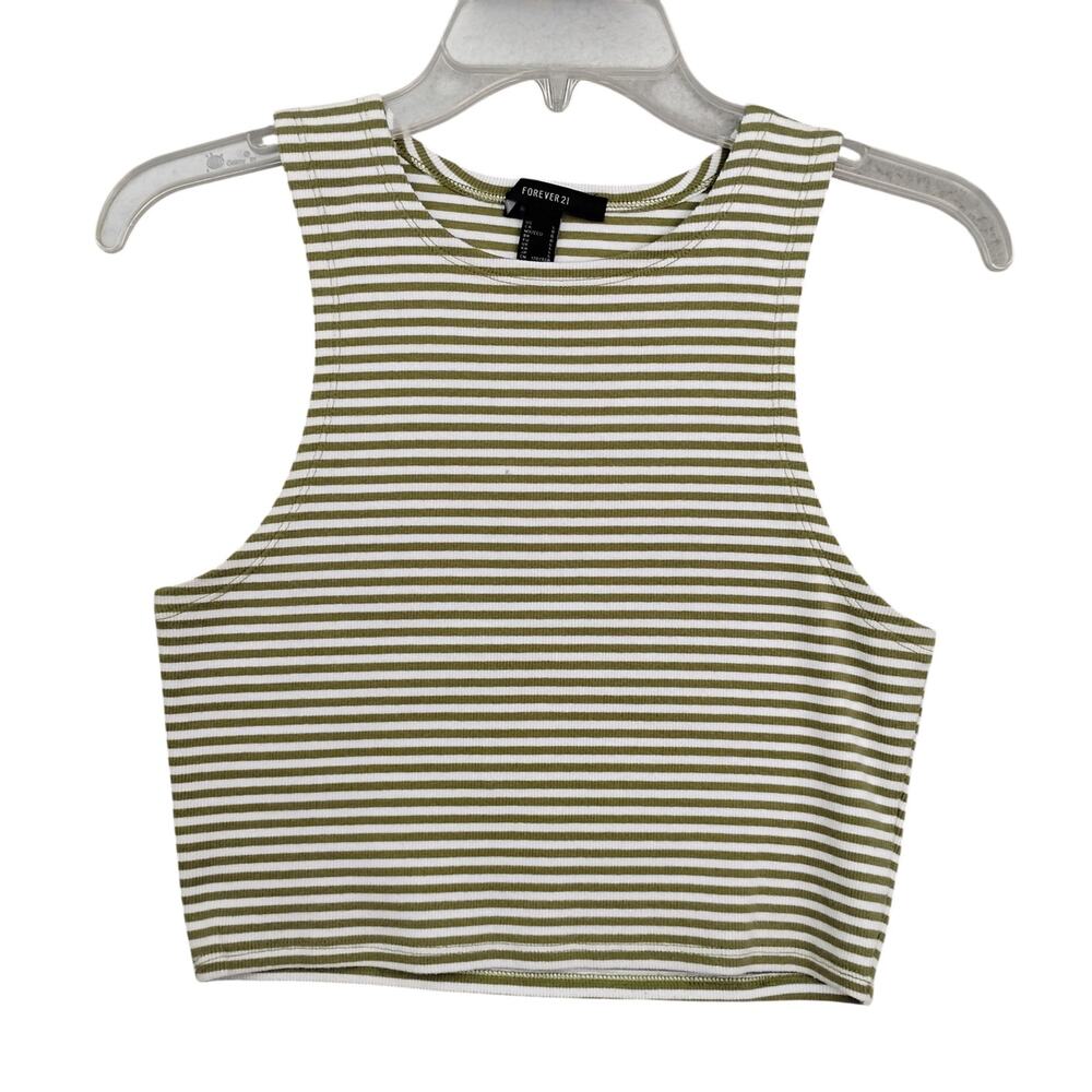Forever 21 Ribbed Crop Top Size large Striped Green and White Sleeveless